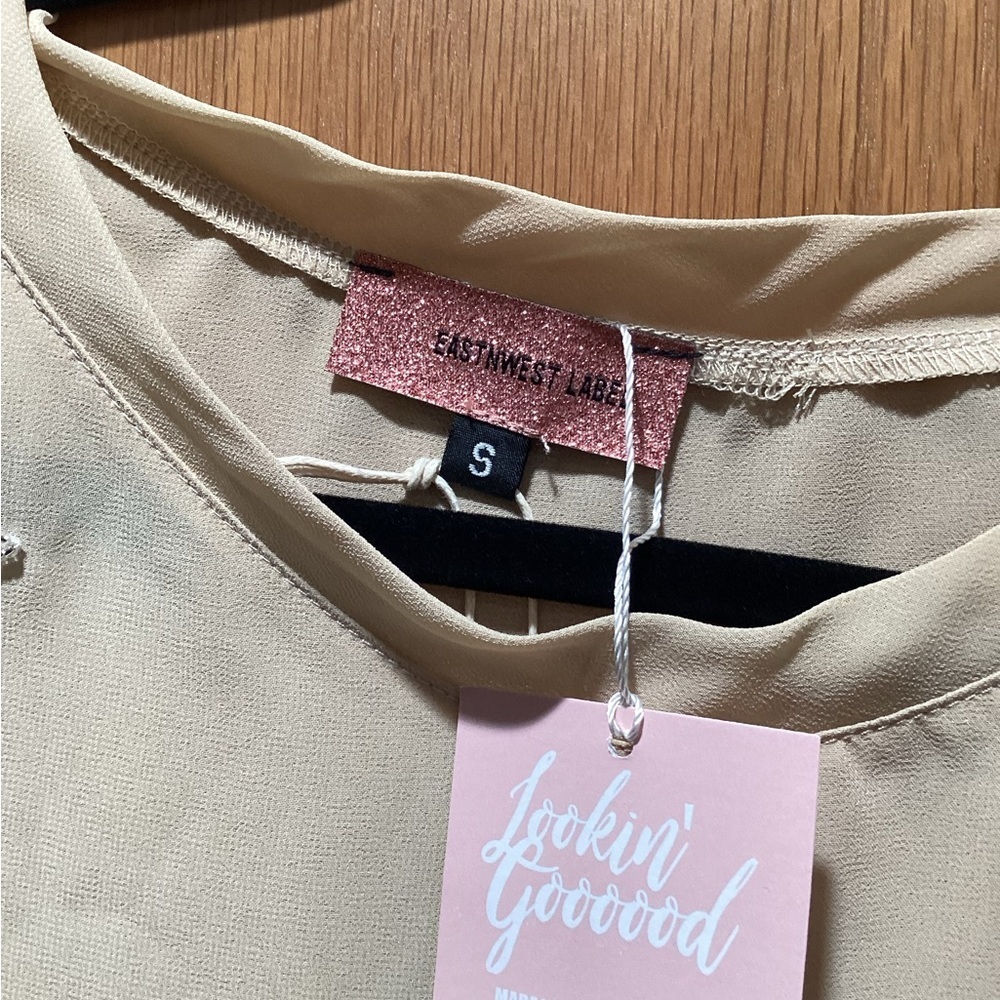 East N West Cropped Sheer Top with Sequin Stars NWT - Picture 3 of 3